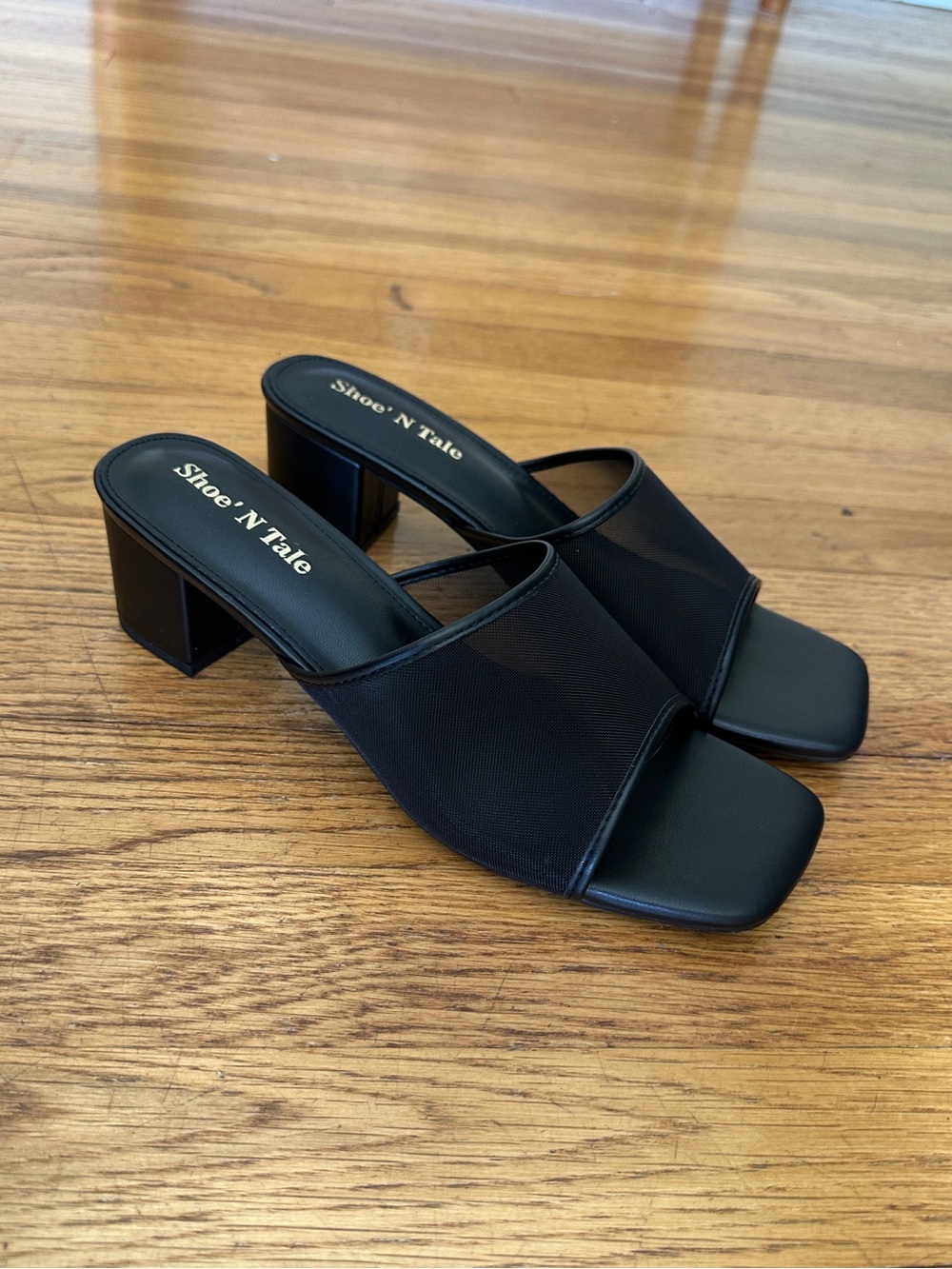 Black Mesh Block Heels